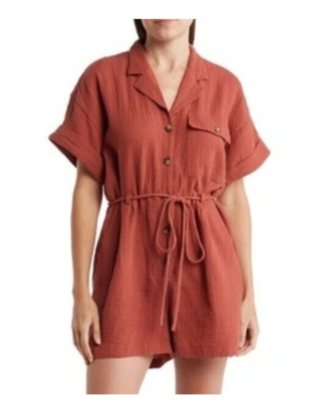 MADEWELL brown orange gauze cotton romper sz XS